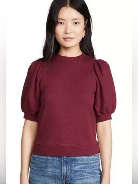 Ulla Johnson Crew Neck Puff Sleeve Maroon Sweatshirt Size Small